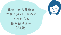 体の中から健康になれた気がしたのでこれからも飲み続けたい（34歳）